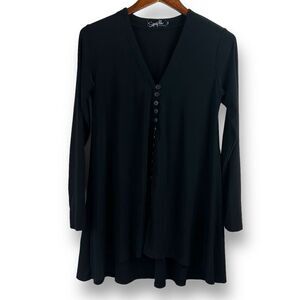 Sympli Women's 10 Long Sleeve Asymmetrical Layered Tunic‎ Black Button Lagenlook